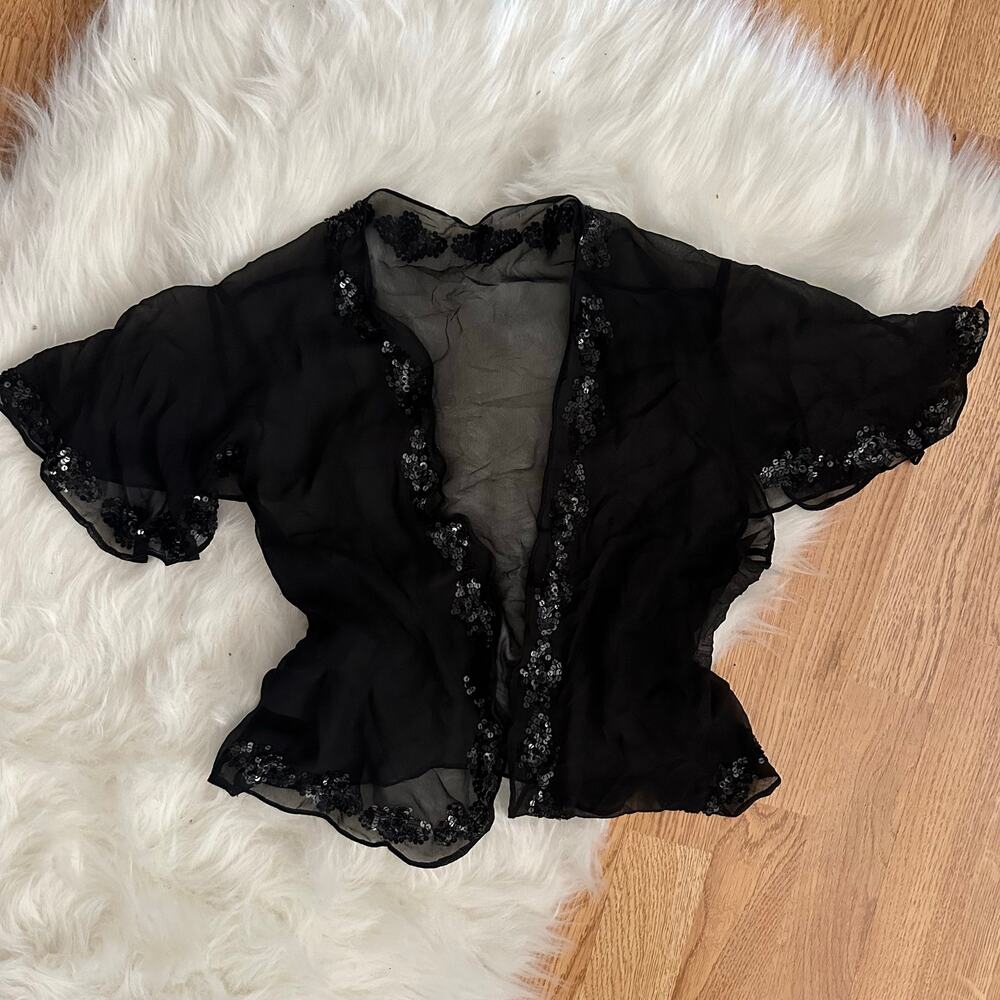 Whimsygoth vintage black sheer sequins kimono top